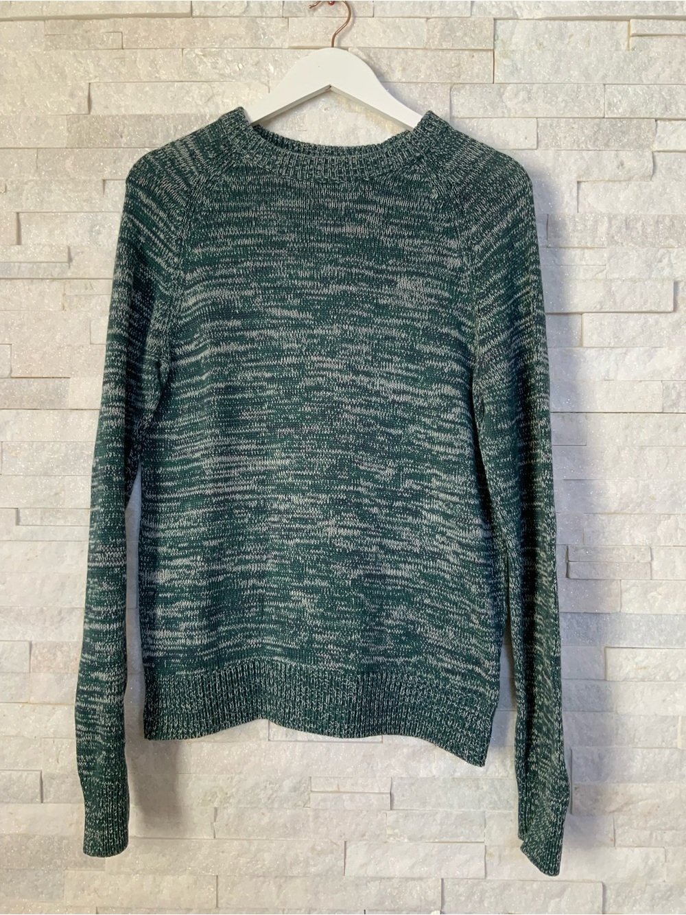 H&M L.O.G.G. Women’s Marled Sweater, Size S, Forest Green / Cream